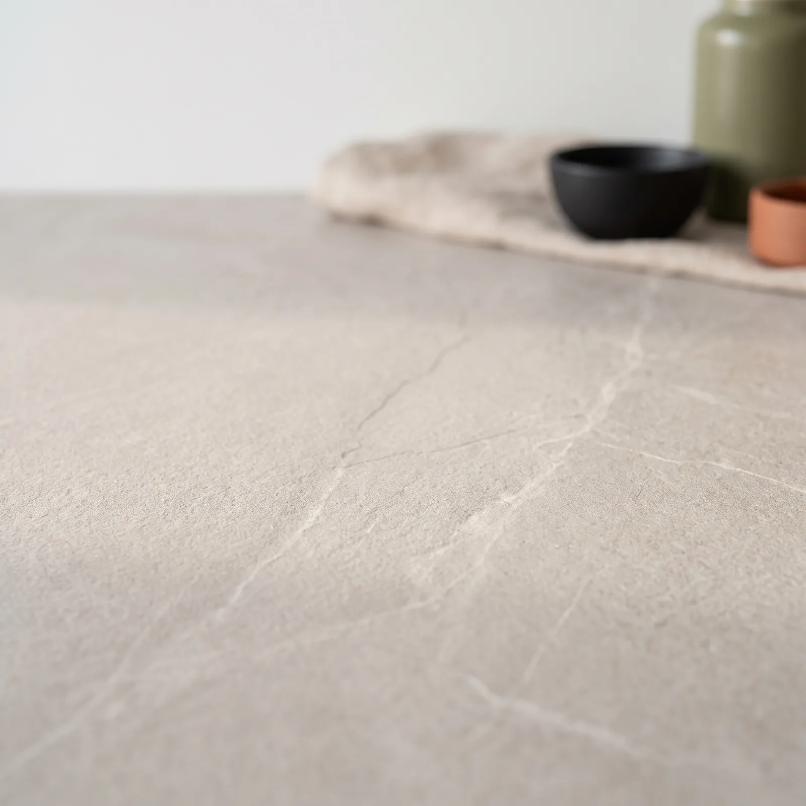 Gros plan sur la surface mate d'un carrelage grand format gris clair veiné